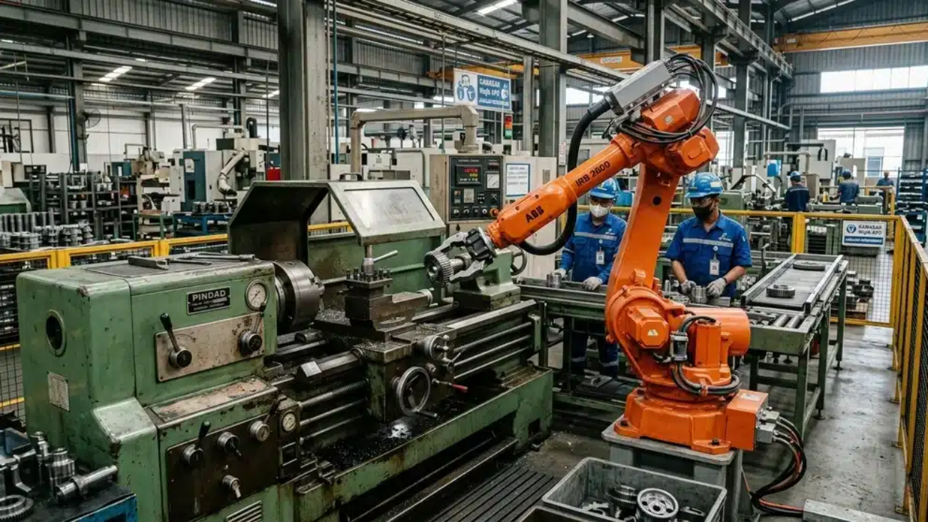 Integrasi robot dengan mesin lama