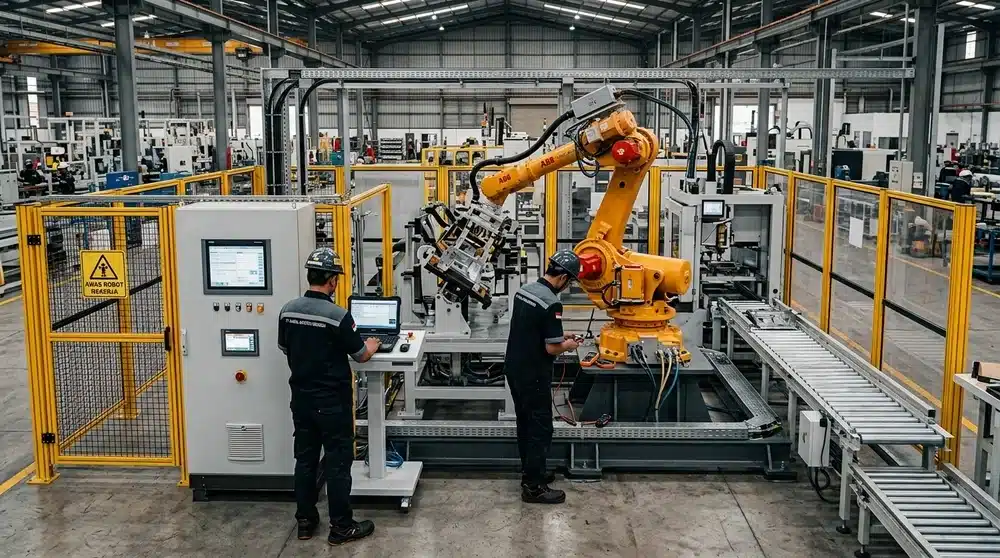 Teknisi mengecek robot