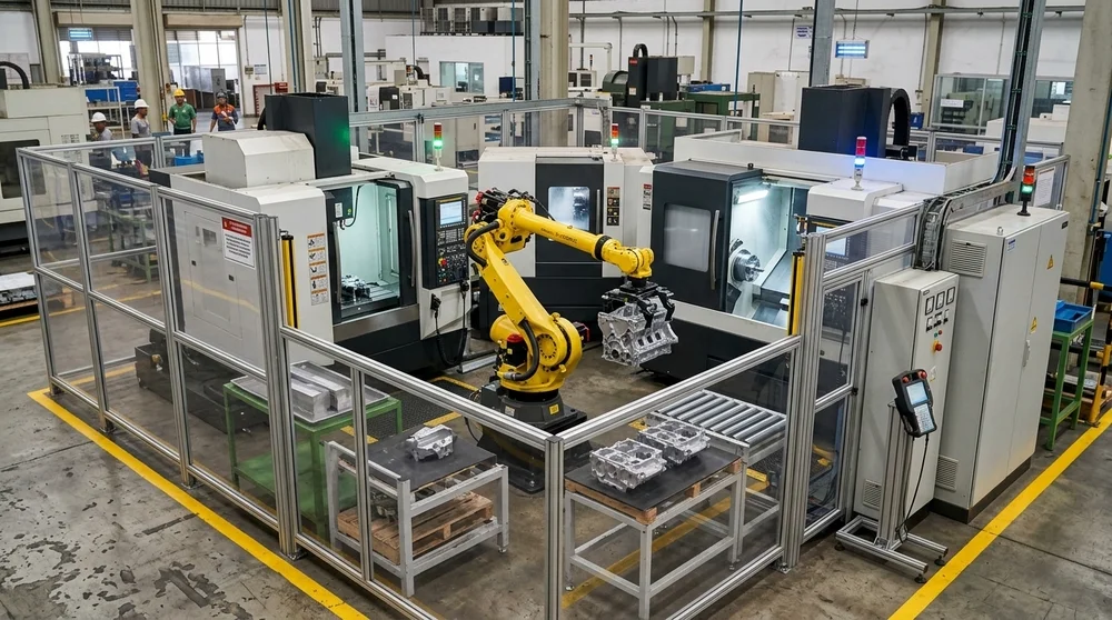 Cara kerja robot dan mesin produksi